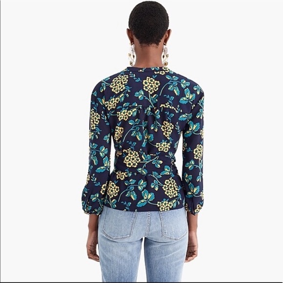 J Crew Floral Wrap Blouse - Navy and Gold, Size XSP - Picture 5 of 10
